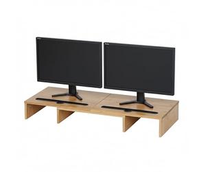 Relaxdays Supporto Monitor 2 segmenti Regolabili, ergonomico in bambù, Larghezza 74-105 cm, Colore Naturale