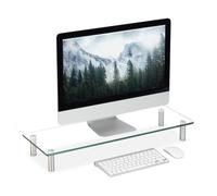 Relaxdays Supporto Monitor, Alzatina per TV, Standing Computer Desk, Rialzo Scrivania, Regolabile, 70x24 cm, trasparente