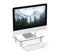 Relaxdays Supporto Monitor, Alzatina per TV, Standing Computer Desk, Rialzo Scrivania, Regolabile, 38,5x24, trasparente