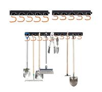 Relaxdays Supporto parete per attrezzi da giardino, 10 ganci, HxLxP: 5x43x2 cm, 2x barre porta attrezzi, nero/arancione
