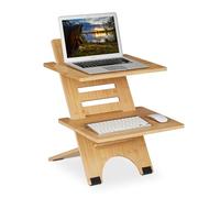 Relaxdays Supporto Pc da Scrivania, Ausilio per Lavorare in Piedi, Leggio Laptop, 2 Ripiani, Regolabile, bambù, Naturale, 61 x 47 x 61 cm