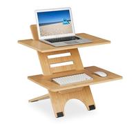 Relaxdays Supporto Pc da Scrivania, per Lavorare in Piedi, Leggio Laptop, 2 Ripiani, Altezza Regolabile, bambù, Naturale, 61 x 60 x 61 cm