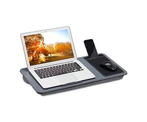 Relaxdays Supporto Pc Portatile con Cuscino con Mouse Pad, Vassoio per Laptop, Barra Antiscivolo, LxP 57,5x30 cm, grigio