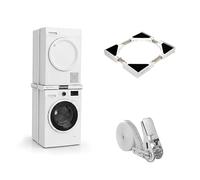 Relaxdays supporto per asciugatrice su lavatrice, con ripiano, regolabile 54-71 cm, kit universale, bianco