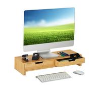 Relaxdays Supporto per Monitor, Rialzo per 2 Schermi da Scrivania, Regolabile HLP: 11 x 107 x 22 cm, Marrone Naturale, bambù