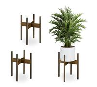 Relaxdays Supporto per Fiori e Piante in Vaso da D: 29 cm, Set da 3 Portavasi, Fioriere da Interno, in bambù, Marrone