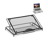 Relaxdays Supporto per Laptop 14 Pollici, Porta PC e Reggilibri a Rete Acciaio Ventilato, Regolabile su 3 Livelli, Nero