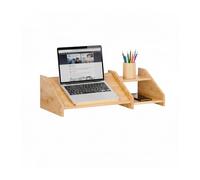 Relaxdays Supporto per Laptop in bambù, 2 Ripiani, 17,5 x 61 x 26,5 cm, Naturale, Ufficio & Home Office