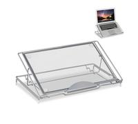 Relaxdays Supporto per Laptop Pollici, Porta PC e Reggilibri, Rete Acciaio Ventilato, Regola su 3 Livelli, Argentato, 14,5 x 37 x 25 cm