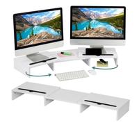 Relaxdays Supporto per monitor, 2 monitor, segmenti estensibili, larghezza 74-105 cm, rialzo ergonomico, bianco