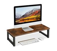 Relaxdays Supporto per Monitor, Alza Schermo PC per Scrivania, HxLxP: 15 x 55 x 23 cm, Design Industriale, Marrone Nero, Acciaio