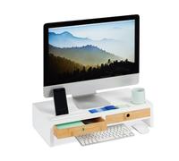 Relaxdays Supporto per monitor bianco con cassetti