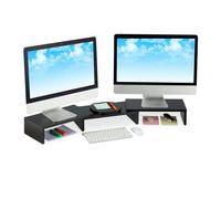 Relaxdays Supporto per Monitor, Rialzo per 2 Schermi, Regolabile, Lavoro Ergonomico, Stand per PC da Scrivania, Nero, Fibra di Legno