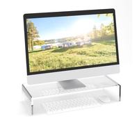 Relaxdays Supporto per Monitor da Scrivania, Ergonomico, HLP: 10 x 50 x 20 cm, Alzatina per Schermo del PC, Trasparente, 33 x 32 x 32 cm