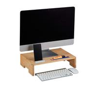Relaxdays Supporto per Monitor, Rialzo per Schermo con 3 Scomparti, Stand per PC, HxLxP: 10,5x41x28 cm, Marrone Naturale, bambù