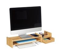 Relaxdays Supporto per Monitor, Rialzo per Schermo con Cassetto, Stand Computer Portatile, HLP 12 x 70 x 19 cm, Naturale, bambù, 12 x 70 x 19