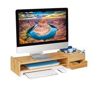 Supporto monitor e organizer in bambù Rialzo per PC 2 cassetti 4 scomparti