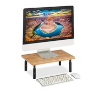 Relaxdays Supporto per Monitor Regolabile in Altezza, Tavolino Scrivania, Alza Schermo PC, 16x42x26,5 cm, Nero Naturale, bambù