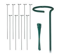 Relaxdays Supporto per Piante Rampicanti, Set 10 Sostegni Piantine, Anello e Legacci per Rose, Fiori, 80 cm, Verde Scuro
