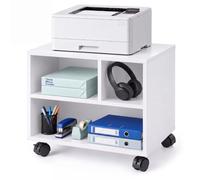 Relaxdays Supporto per stampante, bianco | Con ruote, 3 scomparti, portata 30 kg, HLP: 35 x 40,5 x 30 cm