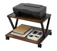 Relaxdays Supporto per Stampante con rotelle, 2 Ripiani, MDF e Metallo, Marrone/Nero, 28x44x28 cm