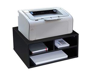 Relaxdays Supporto per Stampante da Scrivania, 3 Scomparti, Portadocumenti e Portacarta, Organizer, 22,5x47x40 cm, Nero