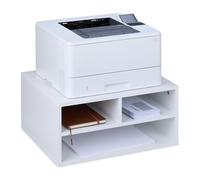 Relaxdays Supporto per Stampante da Scrivania, 3 Scomparti, Portadocumenti, Portacarta, Organizer, 22,5x47x40 cm, Bianco, Fibra di Legno