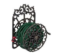 Relaxdays Supporto Porta Tubo da Parete, Design Antico, Girevole, da Giardino, in Ghisa HxLxP 52 x 33 x 31 cm, Nero-Oro