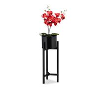 Relaxdays Supporto Portavasi, Scaffale con Vaso Incluso, Porta Piante Decorativo in Metallo, HxD: 60 x 21,5 cm, Nero