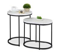 Relaxdays Table d'appoint Tavolino in Confezione da 2 (Ovale e Rotondo), Mix di Materiali, per Soggiorno, Bianco e Nero, 10% plastica 40% Fibra 50% Ferro, 51 x 40 x 40 cm
