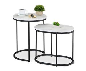 Relaxdays Table d'appoint Tavolino in Confezione da 2 (Ovale e Rotondo), Mix di Materiali, per Soggiorno, Bianco e Nero, 10% plastica 40% Fibra 50% Ferro, 51 x 40 x 40 cm