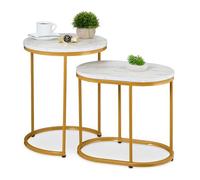 Relaxdays Table d'appoint Tavolino in Set da 2 (Ovale e Rotondo), Mix di Materiali, per Soggiorno, Bianco e Oro, 50% Ferro 10% plastica 40% Fibra, 51 x 40 x 40 cm