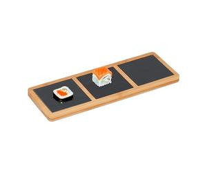 Relaxdays Tagliere in bambù per Aperitivo con Piatti in Ardesia, per Antipasti, Sushi e Formaggi, Antracite Naturale, 1,5 x 34 x 12 cm