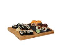 relaxdays Tagliere in bambù, Tavoletta in Ardesia, Manico, Vassoio, Rustico, HLP: 2 x 30,6 x 25 cm, Legno Naturale