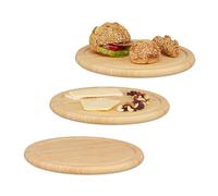 Relaxdays Tagliere Legno, Set 3 Tavole in bambù, Ø 30 cm, Vassoio per Aperitivo, Colazione, Formaggi e Salumi, Naturale