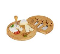 Relaxdays Tagliere per Aperitivo in bambù, Vassoio da Portata per Formaggi e Salumi, H x D: 4 x 33 cm, Color Legno, Acciaio Inox, 4 x 25 cm