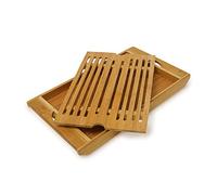 Relaxdays Tagliere per Pane in Bambù, Salva Lama, HLP: 3x37x22 cm, da Cucina, Griglia Raccogli Briciole, Colore Naturale