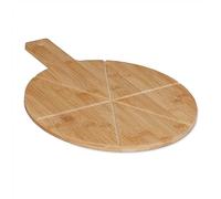 Relaxdays Tagliere per Pizza, Vassoio in bambù, Ø 30 cm, Piatto per Formaggio, Frutta, con Manico, Rotondo, Naturale, 30 Centimeters cm