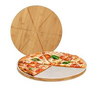 Relaxdays Taglieri per Pizza di bambù, Piatti Tondi Ø 33cm, Carta da Forno Inclusa, Scanalature, Naturale, Set da 2 pz