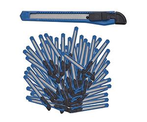 Relaxdays Taglierini in Set da 100, a Scatto, Lama da Spezzare Larga 9 mm, per Cartone, da Bricolage, Blu
