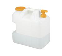 Relaxdays Tanica con Rubinetto, 25 Litri, Plastica Senza BPA, Coperchio, Manico, Bottiglia Viaggio, Bianco Arancione
