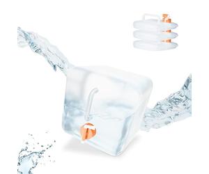 Relaxdays Tanica da Campeggio Pieghevole, Set da 4, con Rubinetto, Plastica Senza BPA, 5 Litri, Trasparente Arancione