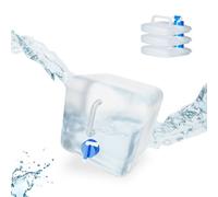 Relaxdays Tanica Pieghevole,Set 4 Contenitori con Rubinetto, Coperchio Svitabile, Manico, BPA-free,5 L, trasparente/blu