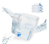 Relaxdays Tanica Pieghevole,Set 4 Contenitori con Rubinetto, Coperchio Svitabile,Manico, BPA-Free, 20 L, Trasparente/Blu, 4 pz