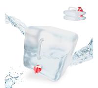 Relaxdays Taniche Pieghevoli, Set da 3, 20 Litri, Contenitore con Rubinetto, Plastica BPA Free, Trasparente Rosso