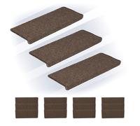 Relaxdays Tappetini Antiscivolo Scale Interne, Set 15 Tappeti Adesivi Gradini, 65x24 cm, Strisce Coprigradini, Marrone, Plastica