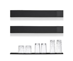 Relaxdays Tappetino Scolapiatti, Set 2, Tappeto per Lavello Cucina, Bar Mat 60x8 cm, Cola Piatti e Bicchieri, PVC, Nero