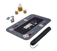 Relaxdays Tappeto da Poker 100x60cm, Tappetino Carte, Gioco Texas Holdem, Panno Rettangolare Poliestere, Antracite Nero