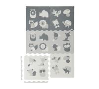Relaxdays Tappeto Gioco Bambini, 6 Tasselli Puzzle con 12 Bordi, Tappetino in Gomma per Gattonare, Tema Animali, Grigio