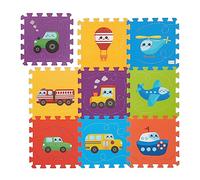 Relaxdays Tappeto Gioco Bambini, Puzzle 9 Tasselli con Auto e Veicoli, Tappetino per Gattonare, Tappetone, Colorato, Gommapiuma, 0,7 m²